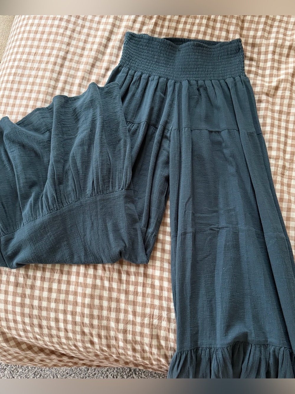Elam Kayley Gauze High Rise Super Wide Leg Tiered Teal Blue Boho Pants